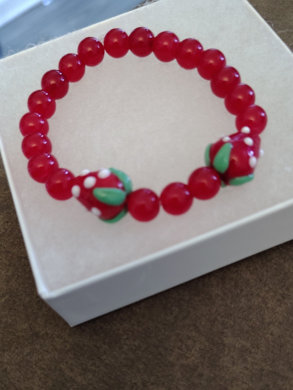 Hand Crafted Red Beaded Strawberry Accent Bracelet
